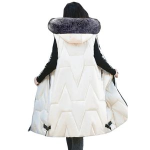 Женские жилеты из искусственного меха, осень-зима, женский длинный жилет, корейская куртка с капюшоном, водонепроницаемый теплый жилет с хлопковой подкладкой 2024 231124