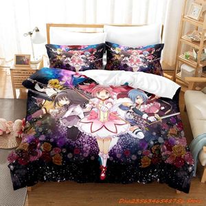 Sängkläder set Puelle Magi Madoka Magica Set Cartoon Anime Three-Piece Adult Kid Bedroom duvetcover 3d Kawaii Girl hela säsongen