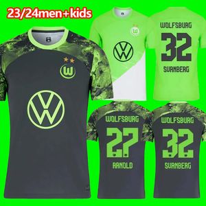 23 24 VFL Wolfsburg Camisas de futebol 2023 2024 Ginczek Steffen Homens Kits Kids Home Away MBABU Brooks Arnold Weghorst Uniforme Camisas de futebol Thai Home Away S-2XL