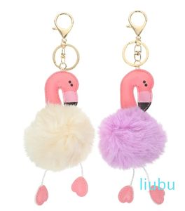 Flamingo Keychain Yün Top Hediye Kız Yaratıcı Anahtar Araba Halkası Sırt Çantası Kolye Zinciri Dekoratif Çanta Kolye