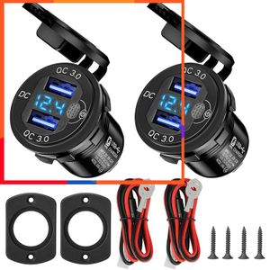 Yeni 2pcs Hızlı Şarj 3.0 Kapalı Anahtar Su Geçirmez 12V/24V QC3.0 USB Şarj Cihazı Voltmetre Araba Teknesi Deniz Kamyonu Golf RV Motosiklet