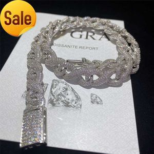 Full Iced Out Classic Box Clasp Moissanite Cuban Link Chain Fine Hip Hop Men Jewelry Cuban Necklace Bling Diamond Chain