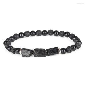 Strand Natural Rough Black Tourmaline Healing Stone Bead Combo 6mm Matte Onyx Lava Energy Bracelet For Man Women