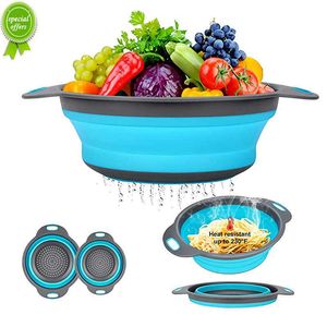 Silicone Folding Vegetable Basket Foldable Colander Kitchen Washing Drain Basket Round Plastic Storage Fruit Cleaning Basin