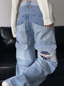 Damen Shorts Harajuku Vintage Cargo hoch taillierte Jeans Damen Y2k Hip Hop Baggy Wide Leg Denim Pants Lässige Lose Hose Streetwear Taschen 230425