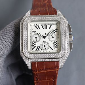 Watch Men Luxury Watch Handmade Diamond Dial Bezel 45mm 시계 고품질 석영 타이밍 운동 소 가이드 브레이슬릿 디자이너 비즈니스 손목 시계 Montre de Luxe