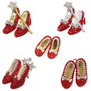 Pins Brooches 1/10/50 Pcs/Lot Crystal Red High-Heeled Shoes Wizard Of Oz Shoes Rhinestone Brooch Pins For Women Lady Gift 231124