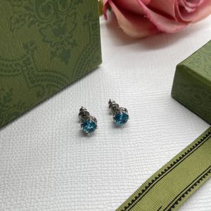 Blaue Kristall-Ohrstecker Schmuckdesigner Luxus plattiertes Silber Damen Herren haben Ohrringe trendige orrous kleine goldene Buchstaben Designer-Ohrringe Schmuck