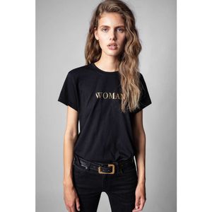 T-shirt da donna Zadig Voltaire 23ss zv classica lettera donna stampa abbronzante T-shirt da donna nera girocollo a maniche corte