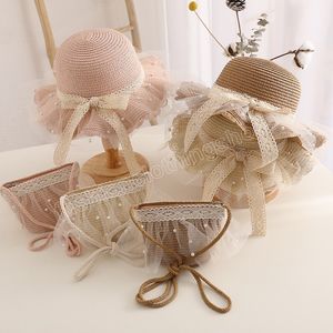 Summer Bow Hat Outdoor Vacation Cute Girls Princess Straw Hat Beach Hat Wide Brim Children Fisherman Cap