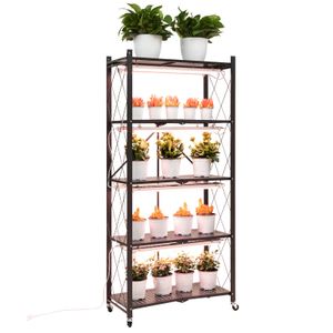 Prateleira de plantas com luzes de cultivo para sementes de plantas de interior, sem montagem, suporte alto para plantas de metal de 5 camadas