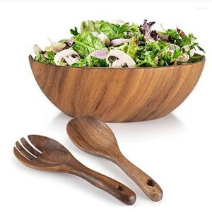 Bowls Acacia Wooden Salad Large Serving Wood Bowl Solid Hardwood Mixing Set Or Fruits Vegetables