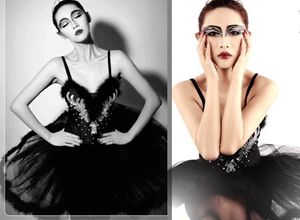 Dancewear vestido de balé adulto trajes de fios de balé preto cisne vestido de dança pena ballet tutu lantejoulas vestido profissional 231124