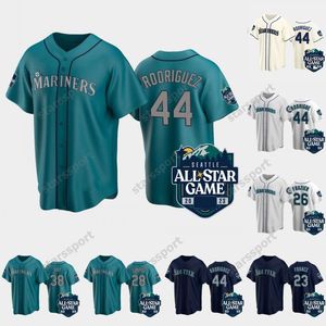 커스텀 칼리지 야구는 시애틀 착용 2022 올스타 게임 Ken Griffey Jr. Jersey Mariners Julio Rodriguez Mitch Haniger Kyle Seager Adam Frazier 남자 여자 청소년