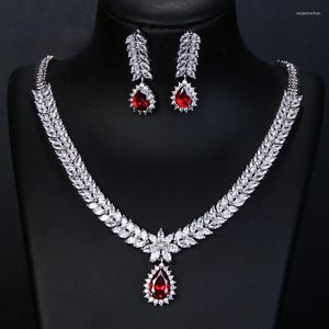 Brincos de colar Set Fashion Luxury Zircon Drop Shape Jewelry for Women Bridal Party Wedding Dress Acessórios