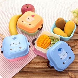 Ужины наборы посуды Kid Cartoon Kittyed Bento Lanch Lanch Box Plastic Storage Fresh Hore Snack Organizer милый домашний кухонный посуда