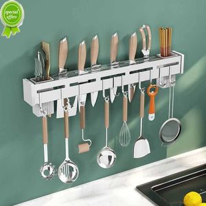 Wall-mounted Kitchen Shelves Organizer Chopsticks Tube with Hook Punch-Free Multifunction Knife Storage Rack Home Accessories