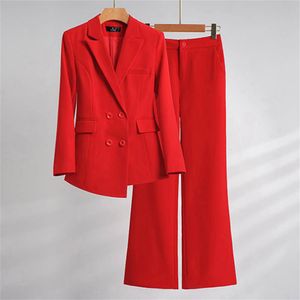 Kvinnors kostymer blazrar röda kvinnor formella byxuppsättningar i avslappnad affärs blazer byxor passar chic och eleganta damjacka byxor 2 stycken uppsättningar 230426