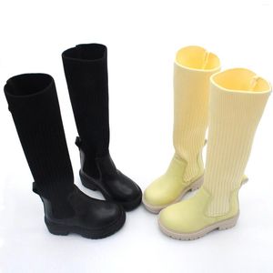 Boots Girls Knee High Autumn Winter Knit Riding Boot Baby Toddler Kid Platform Chunky Heel Zipper Long Children Warm Shoes