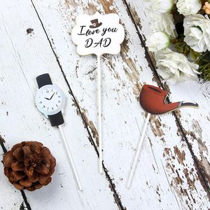 Festive Supplies 5Pcs/lot I Love You Dad Paper Cake Topper Watch Wallet Daddy Birthday Cupcake For Father's Day Party Decorations