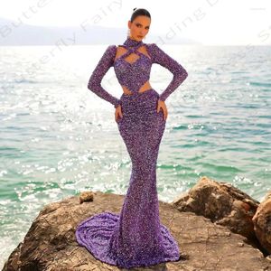 Party Dresses Exquisite Sexy High Neck Long Sleeves Sparkling Mermaid Evening Prom Gown Slimming Satin Mopping