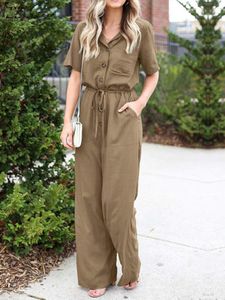 Women's Jumpsuits Rompers ZANZEA Summer Floral Print Jumpsuits Women Wide Leg Overalls Lapel Neck Short Sleeve Long Rompers Loose Vintage Casual Playsuits 230426