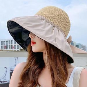 ワイドブリム帽子夏の女性ダブルサイドファッション大型サンハットパナマストロードーム織りバケツUV保護