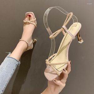 Dress Shoes 2023 Fashion Rhinestones Gladiator Silver High Heels Ankle Strap Strappy Sandals Women Sexy Stiletto Party Bridal