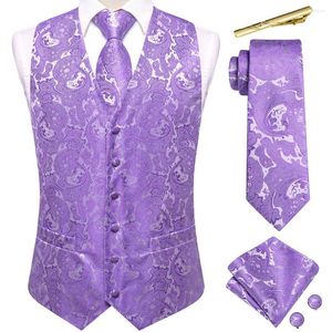 Gilet da uomo Paisley Jacquard Gilet di seta da uomo Viola Viola Rosa Blu Rosso Nero Verde Gilet Fermacravatta Gemelli Hanky Matrimonio Hi-Tie