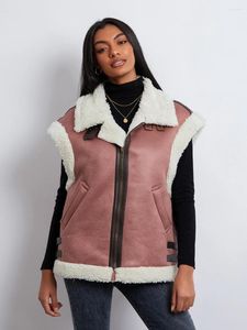 Coletes femininas mulheres camurça sherpa colete sem mangas jaqueta de lã quente shearling forrado colete com bolsos outono outwear