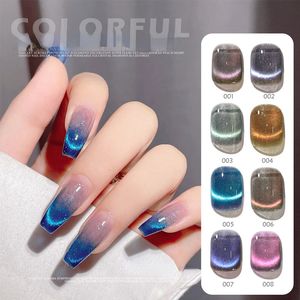 Falska naglar Blue Crystal Cat Eye Rainbow Magnetic Gel Polish Glue Variety Art Shiny Lack UV för design 230425