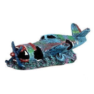 装飾ヴィンテージ水槽造園水族館アクセサリー樹脂飛行機のレッキングデコレーション水族館用魚工芸装飾品Acuario