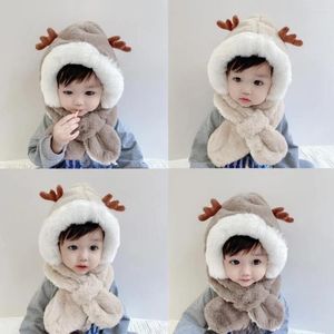 Hårtillbehör Vinter varm hatt halsduk Uppsättning för under 5y barn flickor pojke plysch öronflap hoodie tjock öronmuffs spädbarn småbarn