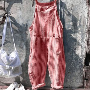 Damen Jumpsuits Strampler DIHOPE Damen Lässig Gestreift Ärmellos Overall Lose Lange Hosenträger Overalls Hose Taschen Latzhose Sommer Plaid Strampler 230426