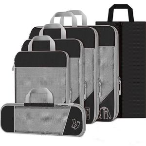 Gonex 6PCS/SET Travel Compression Packing Cubes, Lage Suitcase Organizer Hanging Storage Bag ECO Premium Mesh CX200822