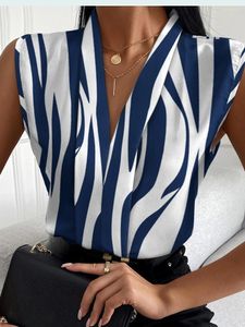 Kvinnors blusar Summer Women's Top Blouse Fashion Print Tops V-Neck ärmlös Casual Shirt Elegant Party Shirts 2023 Blusas Mujer de de