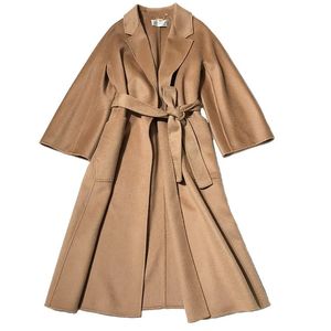 Cappotto di media lunghezza in misto lana da donna Increspature dell'acqua 2023 Cammello di lana autunnale con cashmere invernale pendolarismo nero 231124