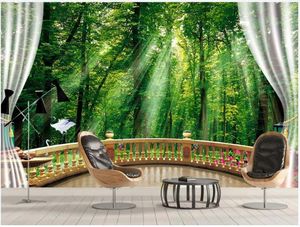 Wallpapers Benutzerdefinierte PO-Tapete für Wände 3D-Wandbilder Frischer grüner Waldbaum 3D-Stereo-Balkon-Landschaftswandbild-TV-Hintergrund-Wandpapiere