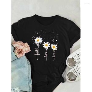 Men's T Shirts Daisy Print Women T-shirts Summer Tops Plus Size Female Clothes Black Ladies Short Sleeve Casual For