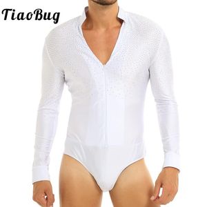 Scene Wear Mens Shiny Rhinestones Latin Tango Dance Shirt Leotard Ballroom V-Neck Dancing Costume Bodysuit