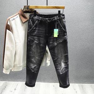 Jeans da uomo Nero Grigio Moda Slim Splicing Pantaloni da moto coreani piccoli piedi Pantaloni in denim streetwear hip-hop