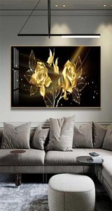 Nero Golden Rose Fiore Farfalla Astratta Wall Art Canvas Pittura Poster Stampa Horizonta Immagine per Living bedRoom Decor 211025183658