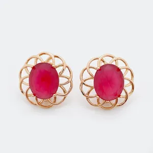 Dangle Earrings Oval Rose Red NaturalZircon Women Vintage Fashion Jewelry Weddingひまわり585ゴールドビッグカラフルユニーク