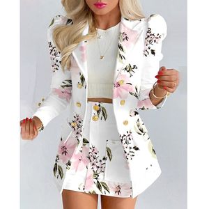 Женские костюмы Blazers 2pcs Fashion Women Women Blazer костюм Vintage Long Elive Jackets Top с юбкой набор женская шикарная бизнес Рабочная одежда 230426