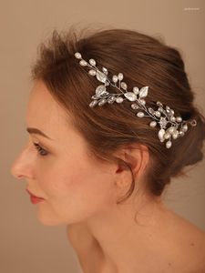 Headpieces Wedding Headband Pearl Rhinestone Bridal Hair Jewelry Silver Leaf Brides Headwear Accessories Party Prom Tiaras