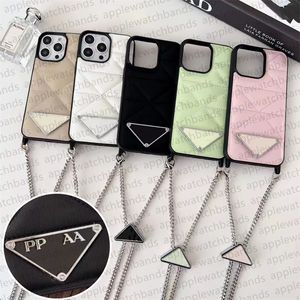 İPhone 15 Pro Maks Case Case Case Crossbody Telefon Kılıfı Apple iPhone 14 Pro MAX 13 12 14 Plus 15 Artı Case Lüks Marka Big Üçgen P El Çantası Mobil Kapak Zinciri Kiracı