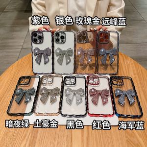 Wave Bowknot Bling Chromed Cases For Iphone 15 14 Plus 13 12 11 Pro Max Luxury Bow Diamond Chromed Plating Metallic Clear Transparent Soft TPU Fine Hole Phone Back Cover