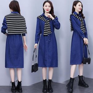Casual Dresses Korean Style Jeans For Women Youth Cute Clothes Long Sleeve Vintage Shirt Dress Loose Denim With Shawl