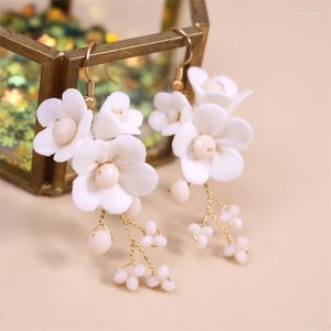 Dangle Earrings White Ceramic Flower Millet Beads High Quality Bridal Wedding Pendant Fashion Ladies Jewelry