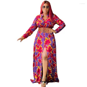 Ethnic Clothing African Dresses For Women Traditional Africa Long Sleeve V-neck Print Caftan Dress Muslim Fashion Abaya Dashiki